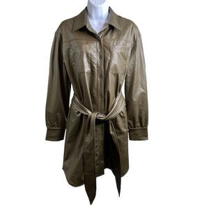 Avec Les Filles‎ Women’s Olive Green Vegan Leather Belted Shirt Dress Size M